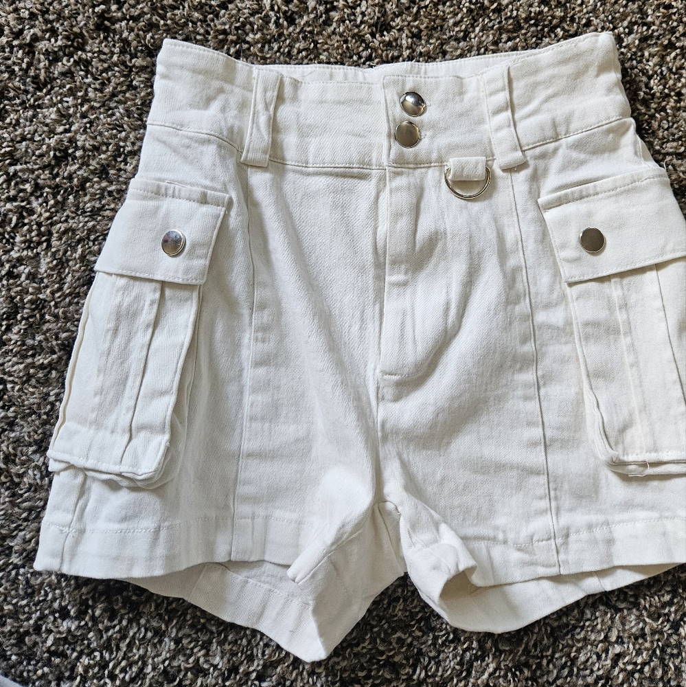 Women's White High-Waisted Shorts